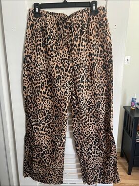 Leopard Print Wide Leg Pants - Beige & Black